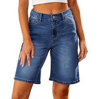 luvamia Bermuda Jean Shorts for Women High Waisted Trendy Stretchy Denim Shorts Knee Length Cutoff Loose Fit Long Shorts