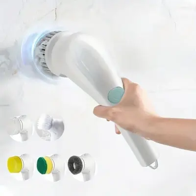 Electric Rotating Cleaning Brush, 1 Count USB Charging Handheld Cleaning Brush with 5 Counts Replaceable Brush Head, Househol...