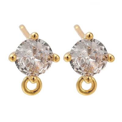 Brass Clear Cubic Zirconia Stud Earrings Finding for Women