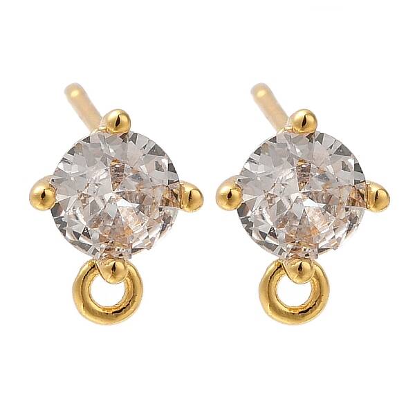 Brass Clear Cubic Zirconia Stud Earrings Finding for Women