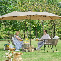 【On Sale】Yaheetech 15/13ft Heavy Duty Canopy Double Layer Cloth Patio Umbrella with 12 Ribs Hand Crank for Easy Opening 2...