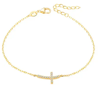 Beneto Gold plated silver bracelet with cross AGB484/20-gold