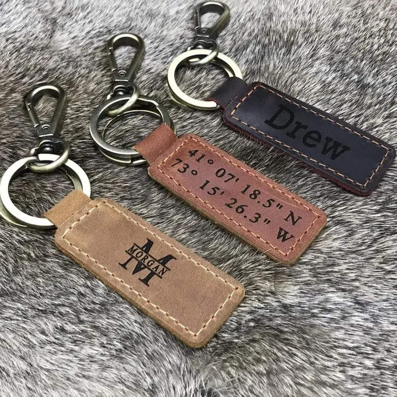 Set of 3 Personalized Leather Keychains , Real Leather, Same Day Shipping, Free Shipping US