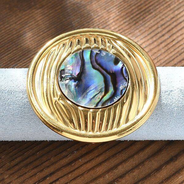 Flat Round 304 Stainless Steel Paua Shell Finger Rings for Women