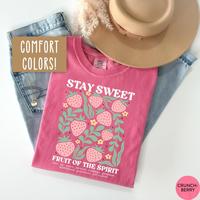 Comfort Colors Boho Christian Strawberry Shirt Fruits of the Spirit Bible Verse Shirt Jesus Apparel Cottagecore Top Floral Co...