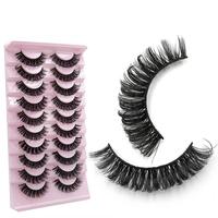 Thick False Eyelashes, 10 Pairs Long & Fluffy D Curl False Lashes, Wispy Cat Eye Look Faux Cluster Lashes, Natural Curling Ey...