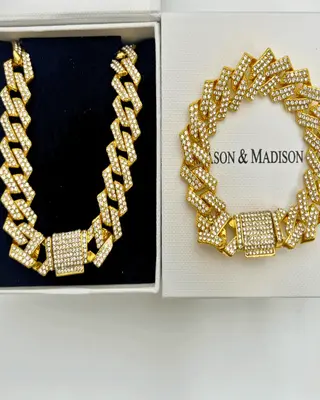 Best Trending 18K Diamond Gold Chain Necklace Bracelet Set Gift on Sale for Women, Lady, Mother, Wife