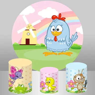 Aperturee Cute Rainbow Windmill Animal Round Birthday Backdrop Kit | Circle Party Backdrop | Round Birthday Backdrop Cover | ...