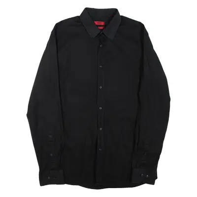 HUGO BOSS Slim Fit Mens Plain Shirt Black Long Sleeve L