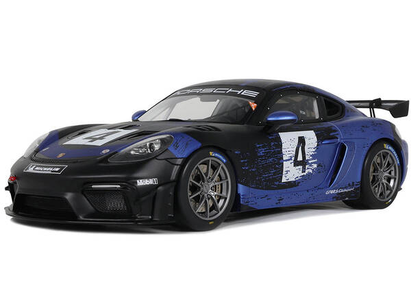 2021 Porsche Cayman 718 GT4 RS Clubsport #4 Black with Blue Graphics Limited Edition to 999 pieces Worldwide 1/18 Model Car b...