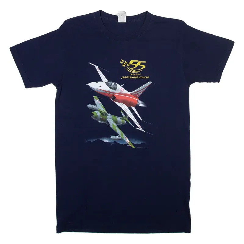 FRUIT OF THE LOOM Swiss Jet Planes Mens T-Shirt Blue M