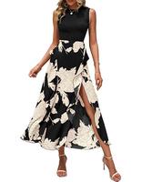 BTFBM Women's Casual Sleeveless Summer Dresses 2025 Spring Crewneck Patchwork Boho Floral Ruffle Cocktail Party Midi Dress #O...