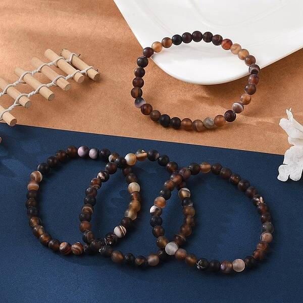 Natural Banded Agate/Striped Agate Bead Stretch Bracelets