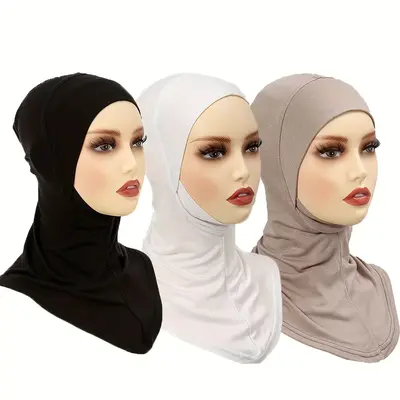 3-Pack Elegant Solid Color Polyester Hijab Shawls, 100% Polyester Breathable & Sun-Proof, Non-Stretch Shawl Cap for Going Out...