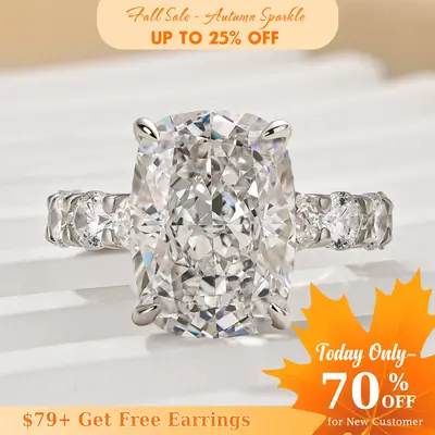 Effinny 9.0ct Gorgeous Elongated Crushed Ice Cushion Cut Engagement Ring In Sterling Silver, 5A Grade Cubic Zirconia Women's ...