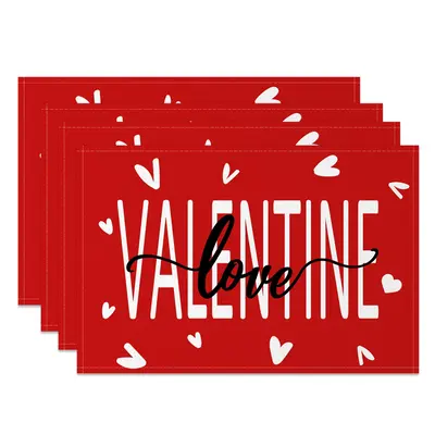 Aperturee Romantic Red White Valentine Love Set Of 4 Placemats, 14x12 Inch, 15.8 USD, NYJY00391-S, placemats