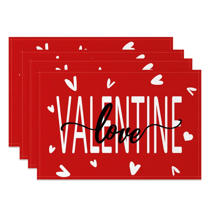 Aperturee Romantic Red White Valentine Love Set Of 4 Placemats, 14x12 Inch, 15.8 USD, NYJY00391-S, placemats