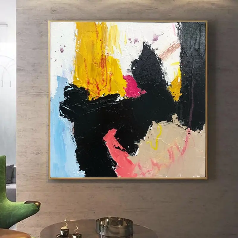 Abstract Colorful Painting on Canvas Black Wall Art Customized Painting 32x32 Art Vivid Artwork Creative Decoration Wall Art ...