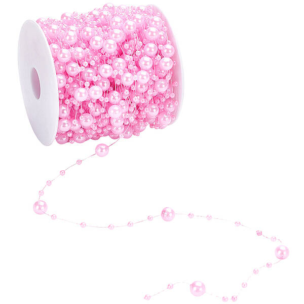 1 Roll Plastic Pearl Round Beaded Link Chains
