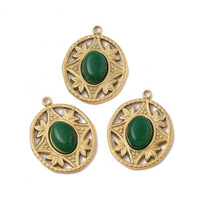 304 Stainless Steel Pave Dyed Natural Malaysia Jade Pendants