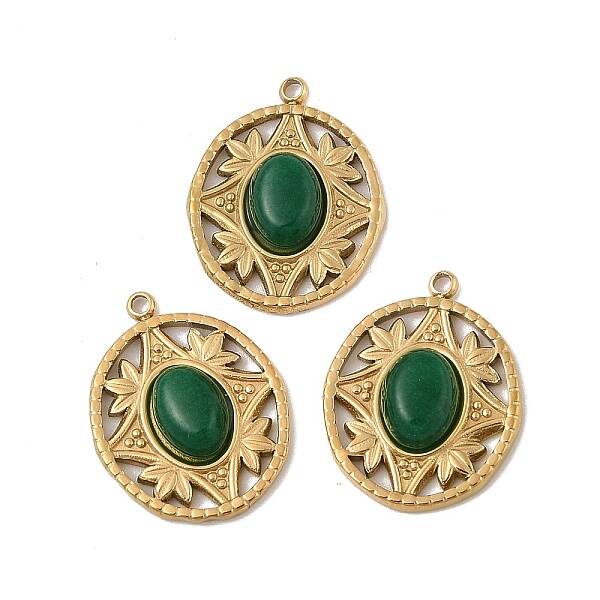 304 Stainless Steel Pave Dyed Natural Malaysia Jade Pendants