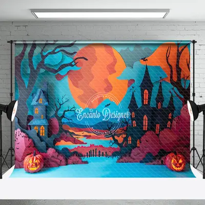 Aperturee Haunted House Pumpkin Trunk Halloween Photo Backdrop - Aperturee