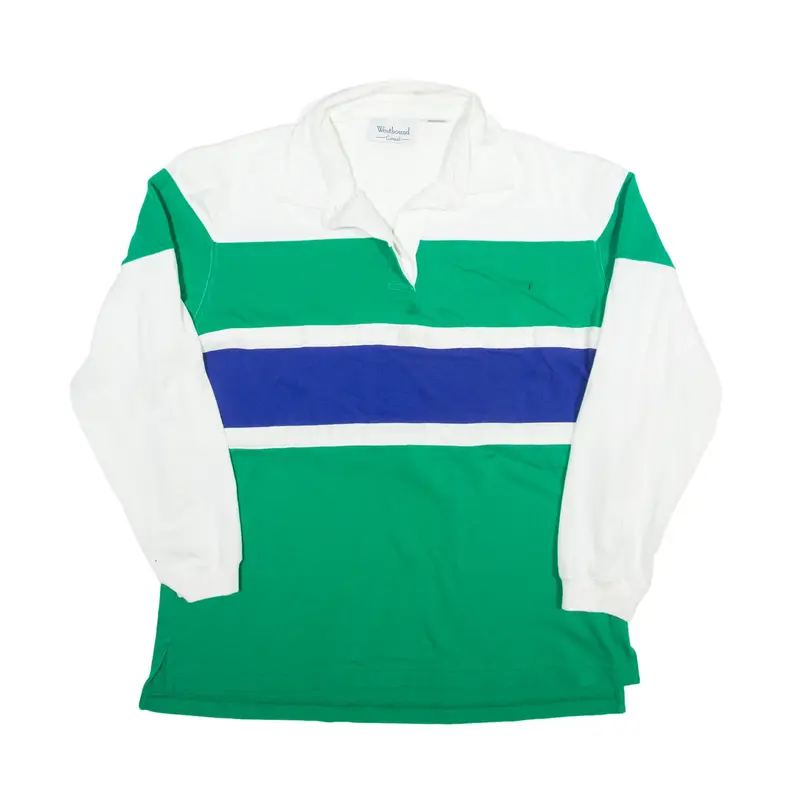 WESTBOUND CASUAL Polo Shirt Green Striped Long Sleeve Womens L