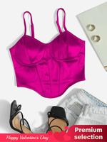 Women's Satin Bustier Corset Crop Cami Top, 2000s Y2K Adjustable Strap Asymmetrical Camisole, Holiday Party Summer Tops for ...