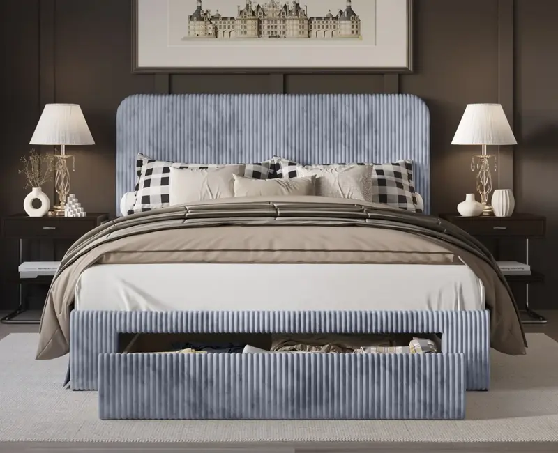 Favorer Freya Upholstered Storage Panel Bed, Box Spring Require, Versatile Storage Solution - Available in 4 Sizes