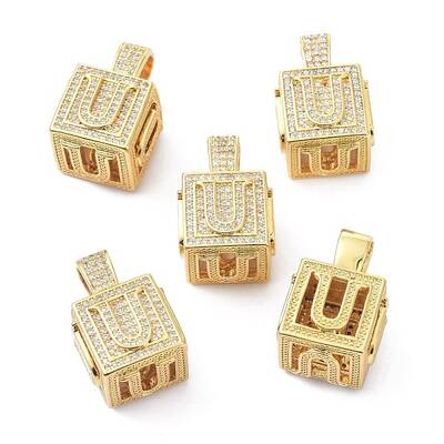 Alphabet Brass Micro Pave Clear Cubic Zirconia Pendants