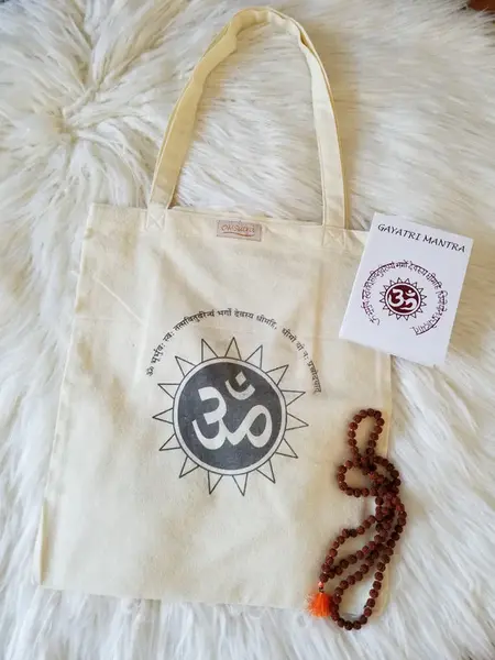 Gayatri Mantra Tote Bag | Color: Natural
