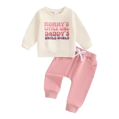 Toddler Girl Fall Outfits Letter Print Long Sleeve Crew Neck Tops with Solid Color Long Pants 2Pcs Set