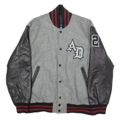 STEWART AND STRAUSS Mens Varsity Jacket Grey Wool Colourblock M