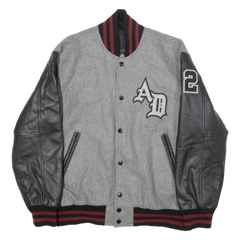 STEWART AND STRAUSS Mens Varsity Jacket Grey Wool Colourblock M