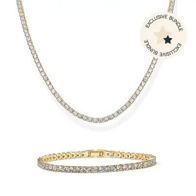 PAVOI 14K Gold Plated Bracelet and Necklace Set for Women – 3mm CZ Tennis Bracelet and Tennis Necklace - Tiktok Set