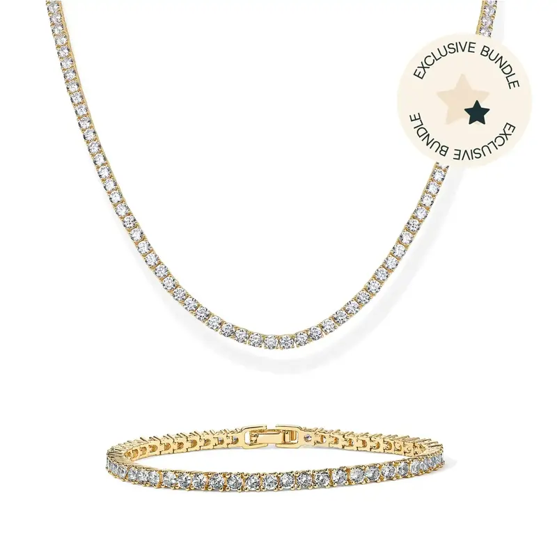 PAVOI 14K Gold Plated Bracelet and Necklace Set for Women – 3mm CZ Tennis Bracelet and Tennis Necklace - Tiktok Set
