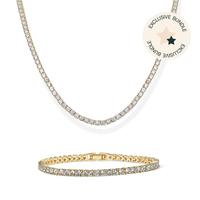 PAVOI 14K Gold Plated Bracelet and Necklace Set for Women – 3mm CZ Tennis Bracelet and Tennis Necklace - Tiktok Set