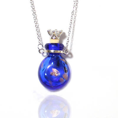 Lampwork Crown Perfume Bottle Pendant Necklace Stainless Steel \nChains for Women
