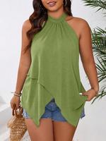 【Plus Size】 Solid Color Asymmetrical Hem Tank Top, Casual Top for Daily Wear, Women's Plus Clothing for All Seasons