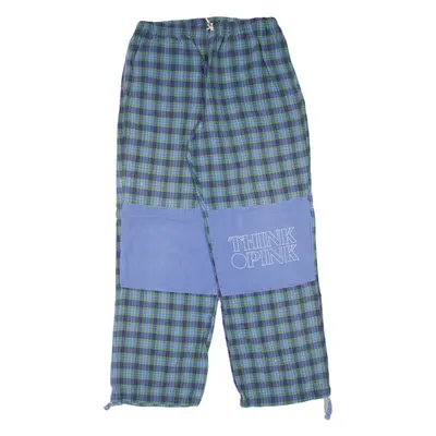 THINK PINK Check Womens Trousers Blue Regular Straight 90s W26 L26