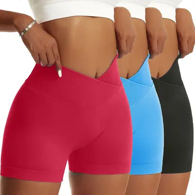 OVESPORT Women 's Gym Shorts Scrunch Butt Lifting Workout V-shaped Back Waist Gym Shorts High Waist Yoga Short Athletic Legg...