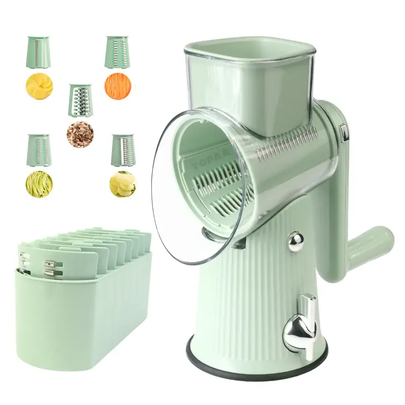 Rotary Cheese Grater with Handle, 5 Well-Designed Blades, Strong Suction Cup Base, Kitchen Springtok Utensils Springtok Smoot...