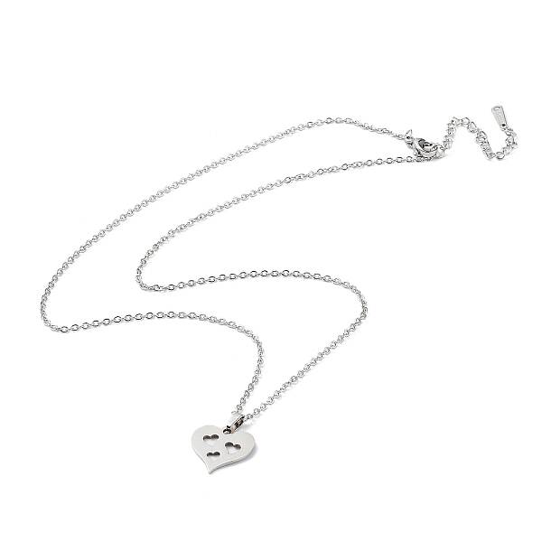 Non-Tarnish 201 Stainless Steel Hollow Heart Pendant Necklace with Cable Chains