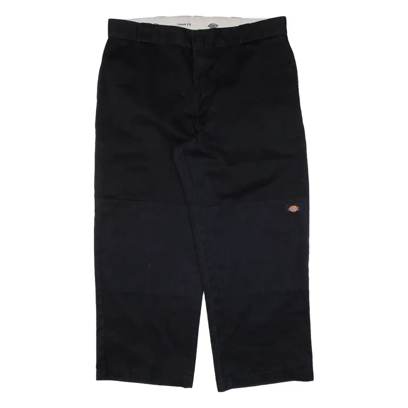 DICKIES Double-knee Workwear Mens Trousers Black Loose Straight W38 L26