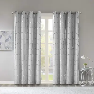 Raina Total Blackout Metallic Print Grommet Top Single Window Curtain Panel Thermal Insulated Light Blocking Drape for Bedroo...