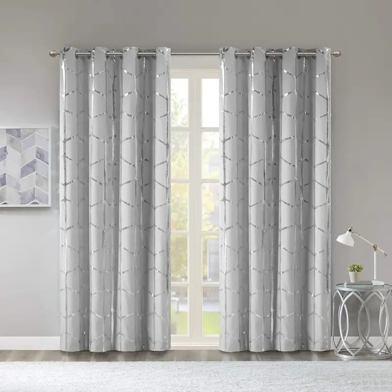 Raina Total Blackout Metallic Print Grommet Top Single Window Curtain Panel Thermal Insulated Light Blocking Drape for Bedroo...