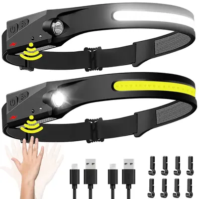 BIAT Headlamp Rechargeable 2PCS, 230° Wide Beam Head Lamp LED with Motion Sensor for Adults - Camping Accessories Gear, Wate...