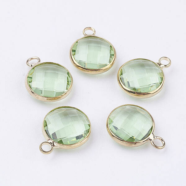Golden Tone Brass Glass Flat Round Pendants