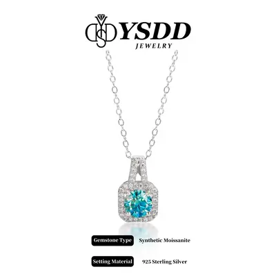 ă#86ăNeon Blue Synthetic Moissanite Necklace in 925 Sterling Silver