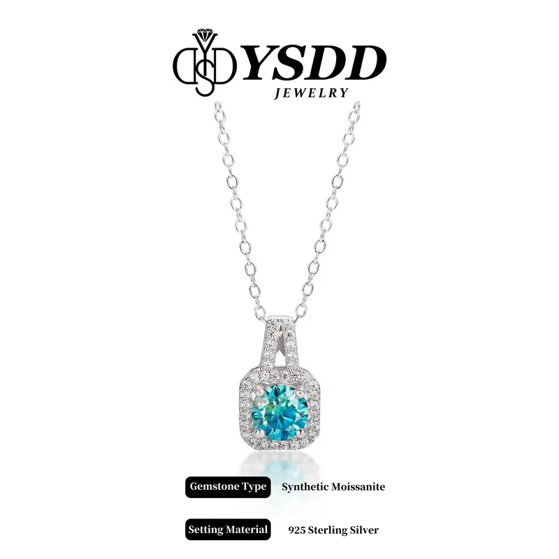 【#86】Neon Blue Synthetic Moissanite Necklace in 925 Sterling Silver